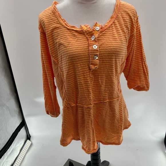 Free People We the Free Hong Kong Tee Orange Pink Stripe Oversized Scoop Neck S - Picture 1 of 10